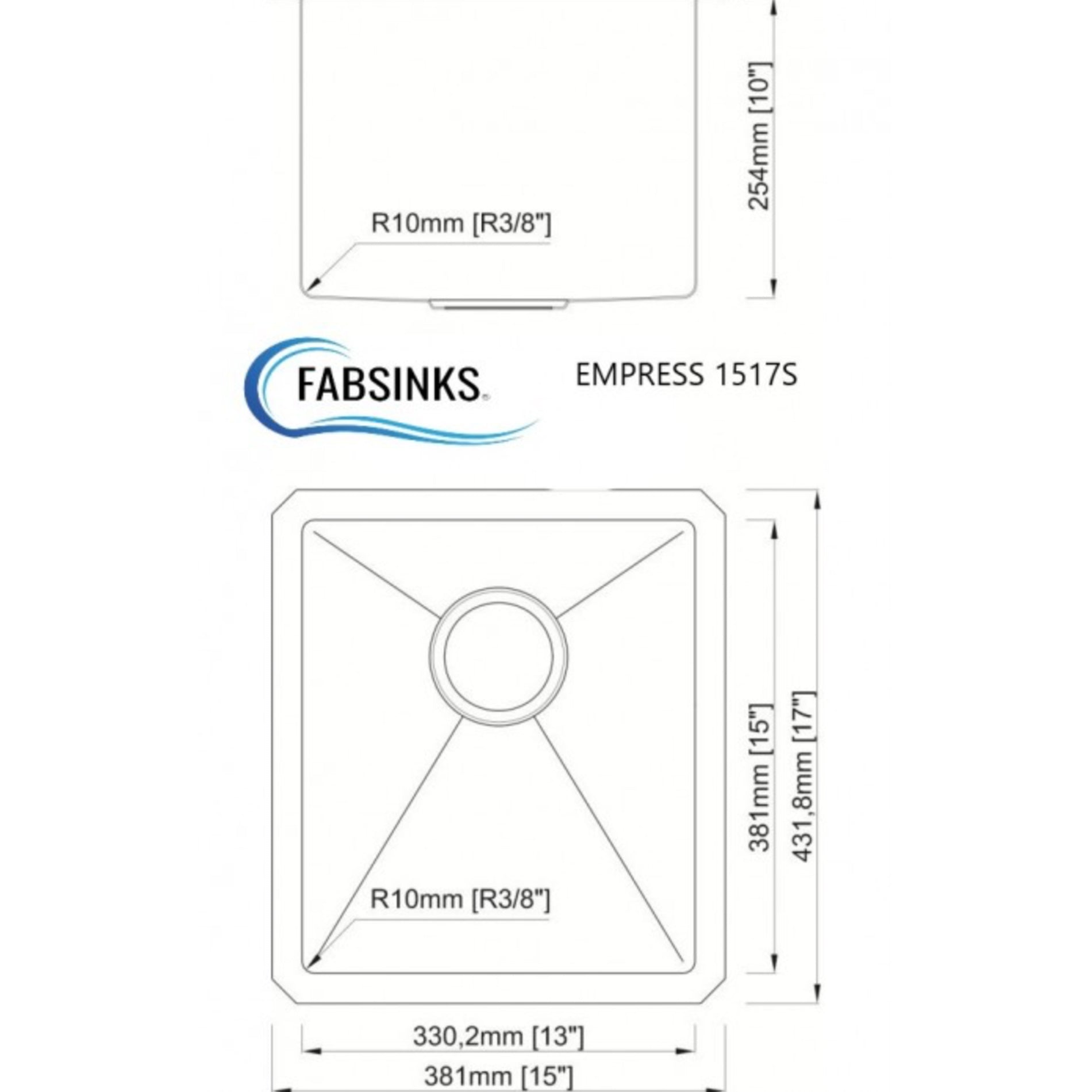 FABSINKS EMPRESS 1517S Under Mount Stainless Steel Kitchen Sink
